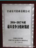 东兴铝业获2016-2017年度最具竞争力铝业集团荣誉称号