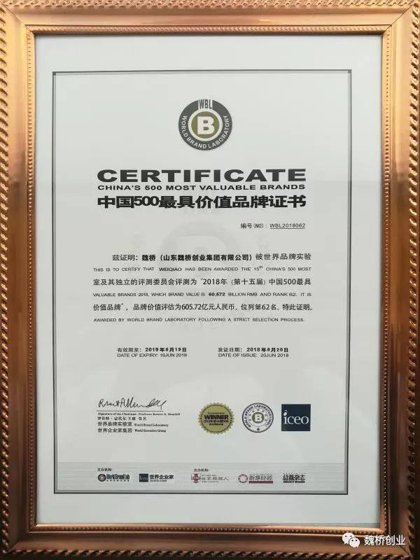“魏桥”品牌价值605.72亿元！连续15年荣登中国品牌500强！