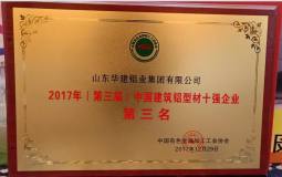 华建铝业集团荣获“中国建筑铝型材十强企业第三名”荣誉称号！