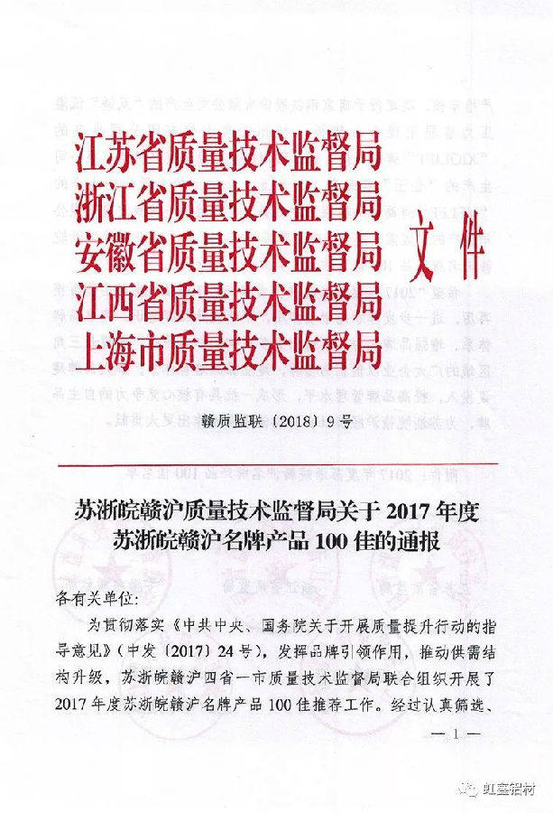 金鑫发铝业喜获苏浙皖赣沪四省一市名牌产品荣誉称号