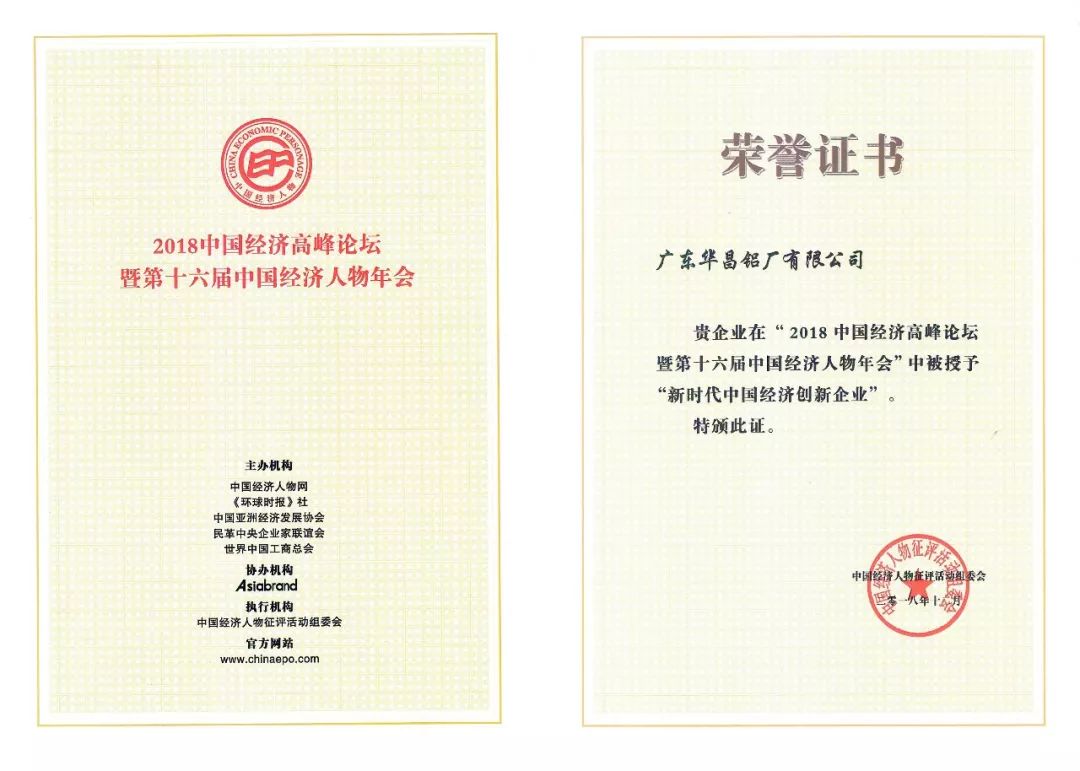 華昌鋁業榮獲“新時代中國經濟創新企業獎”