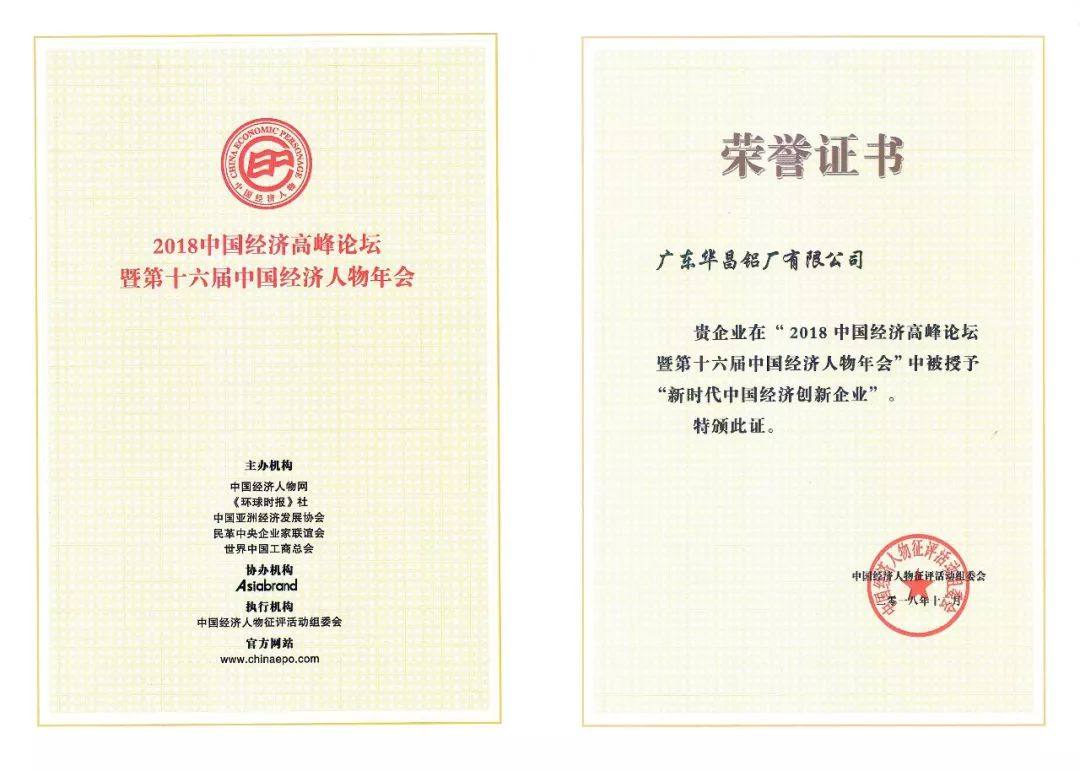 华昌铝业荣获“新时代中国经济创新企业奖”