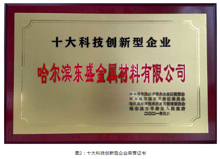 哈尔滨东盛金属材料有限公司荣获 “十大科技创新型企业”称号