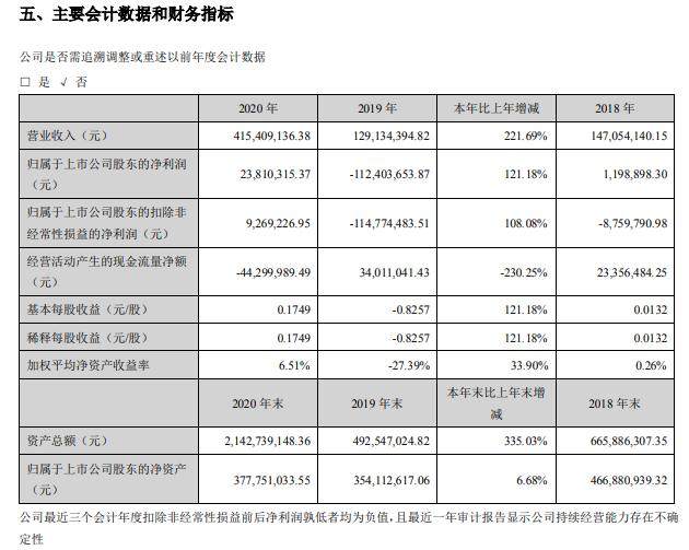 中飞股份2020年净利2381.03万