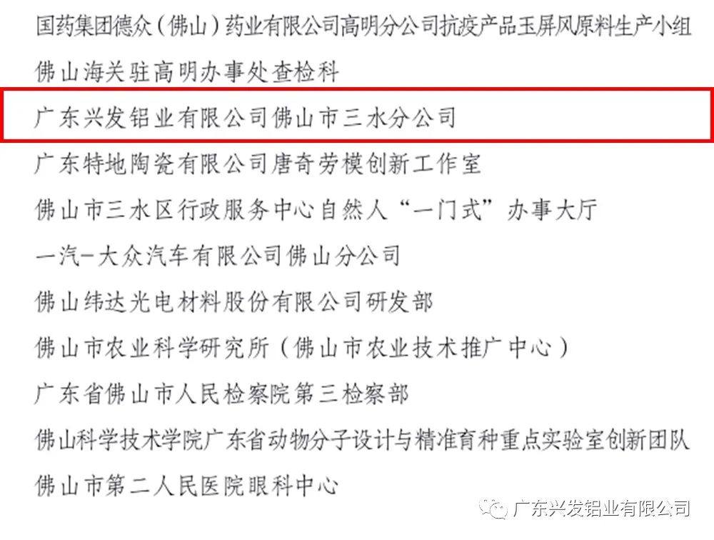 兴发铝业三水分公司荣获“佛山市先进集体”荣誉称号