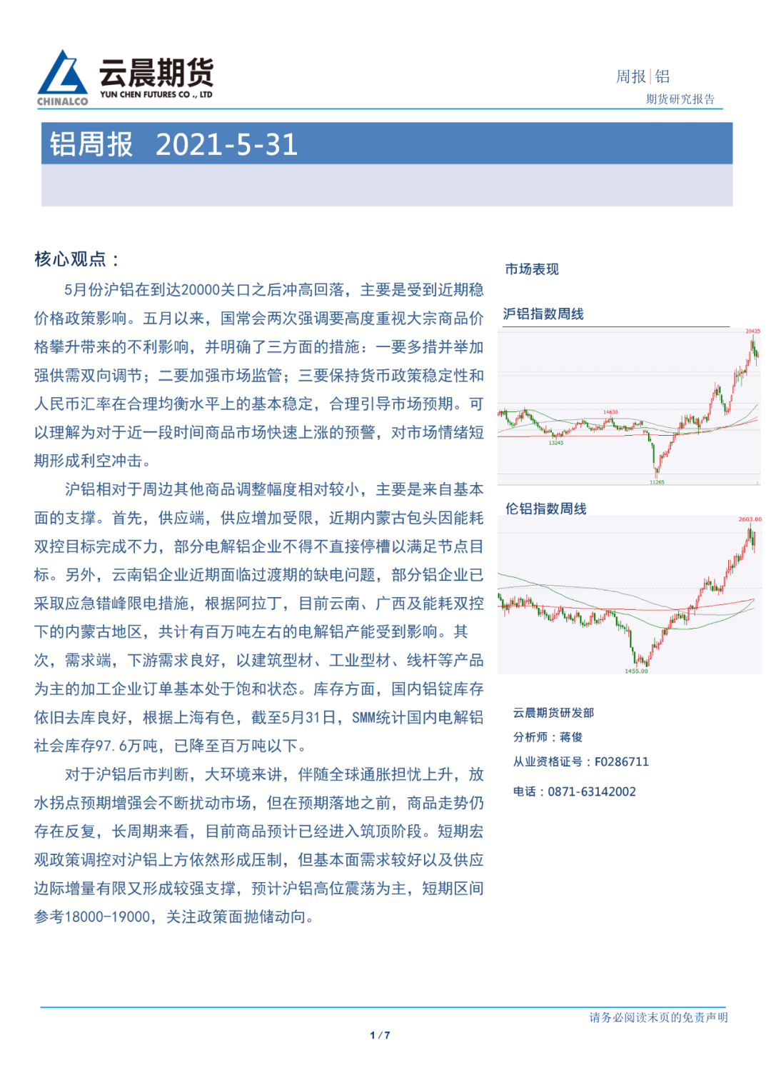 2021年第22周雲晨期貨鋁周報