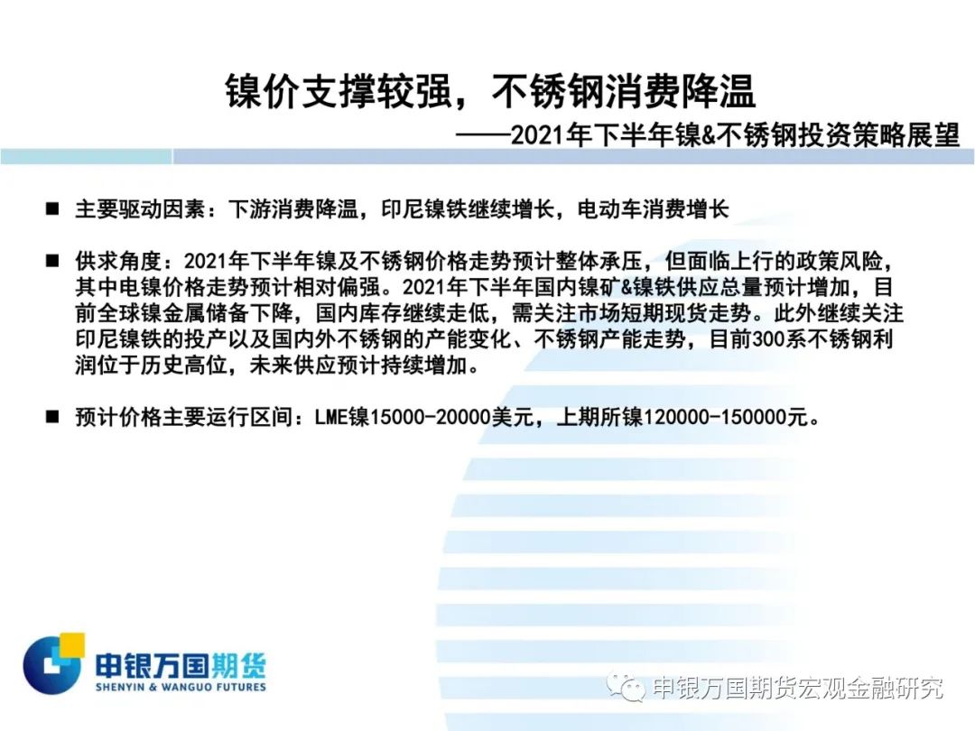 2021年申银万国期货镍半年报：下半年镍价预计区间波动为主 上行政策风险较大