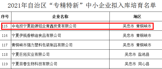 青鑫炭素获自治区“专精特新企业”荣誉称号