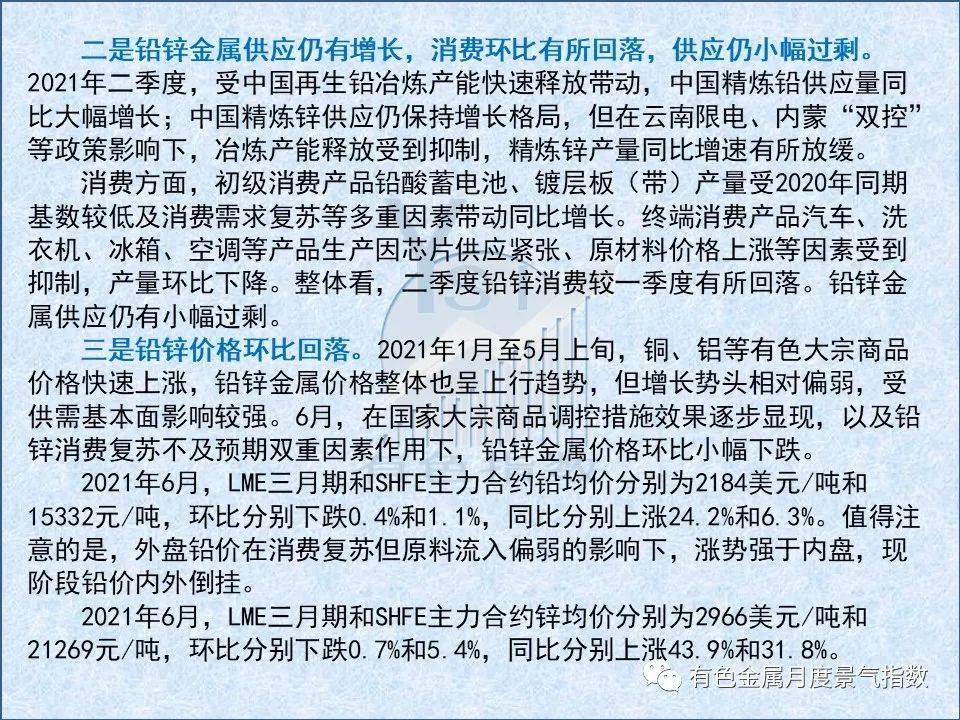 2021年6月中國鉛鋅產業月度景氣指數較上月下降3.1個點