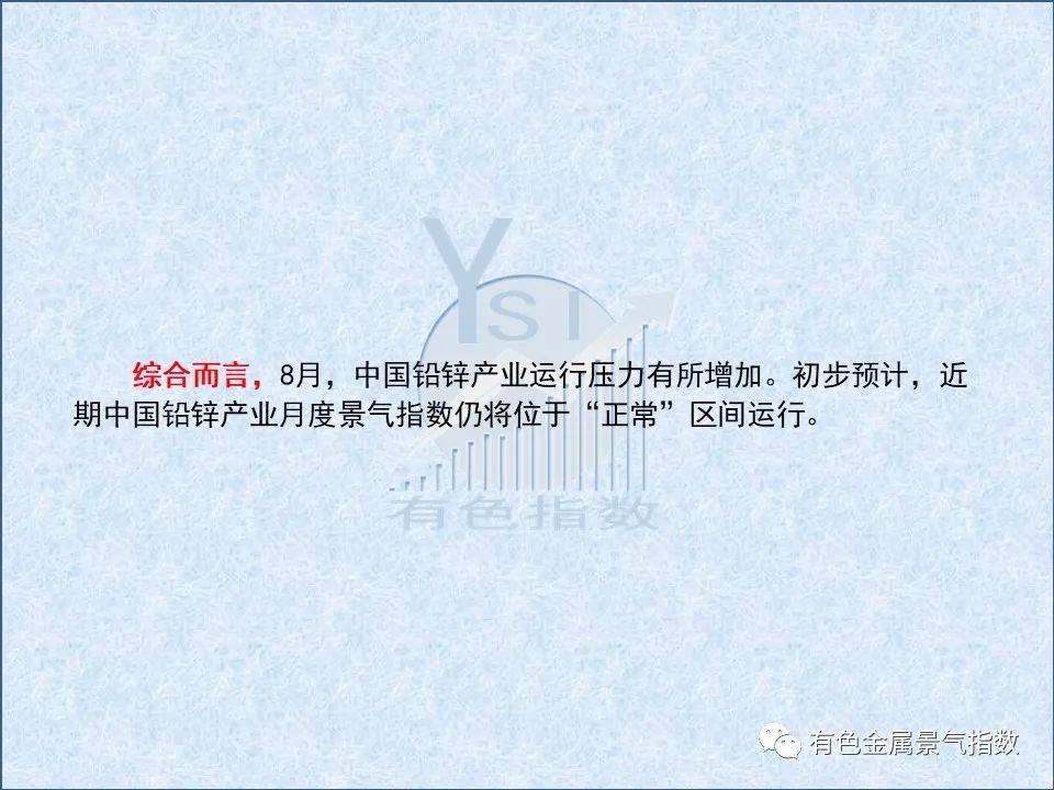 2021年8月中国铅锌产业月度景气指数为48.6 较上月回落2.7个点