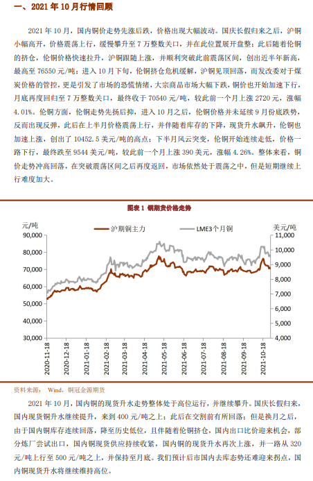 2021年11月銅冠金源期貨銅月報：限電導致供需雙弱 銅價走勢弱勢震蕩