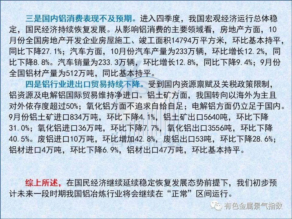 2021年10月中國鋁冶煉產業景氣指數50.4 較上月下降0.7個點