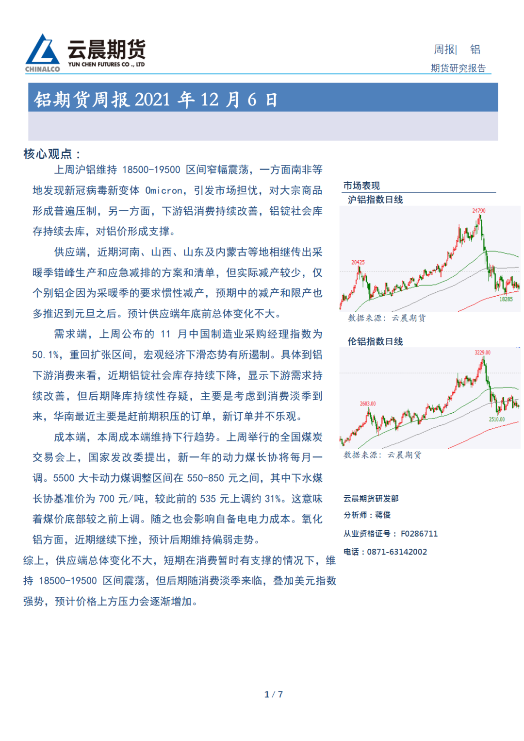 2021年第49周云晨期货铝周报