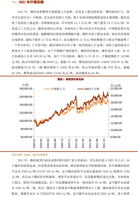 2022年铜冠金源期货镍年报：供应增加需求分化 镍价走势震荡回落