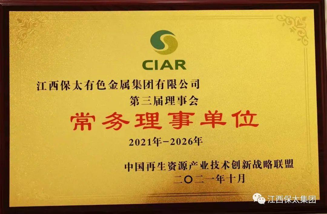 江西保太集团荣获“2021年度再生资源行业十佳绿色低碳技术成果”