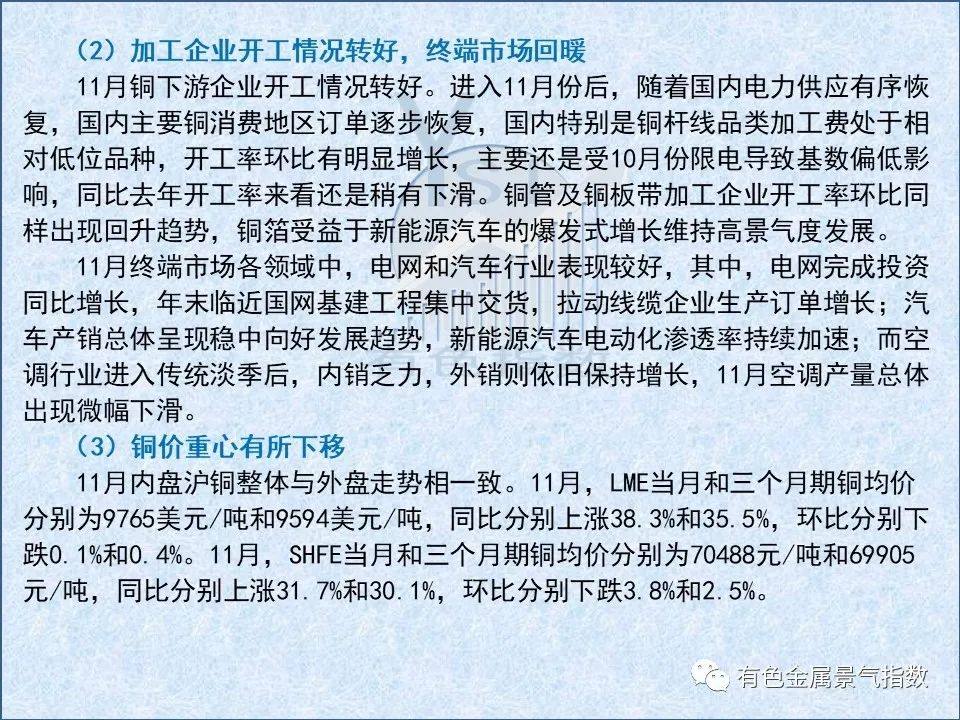 2021年11月中国铜产业月度景气指数为36.4 较上月上升0.2