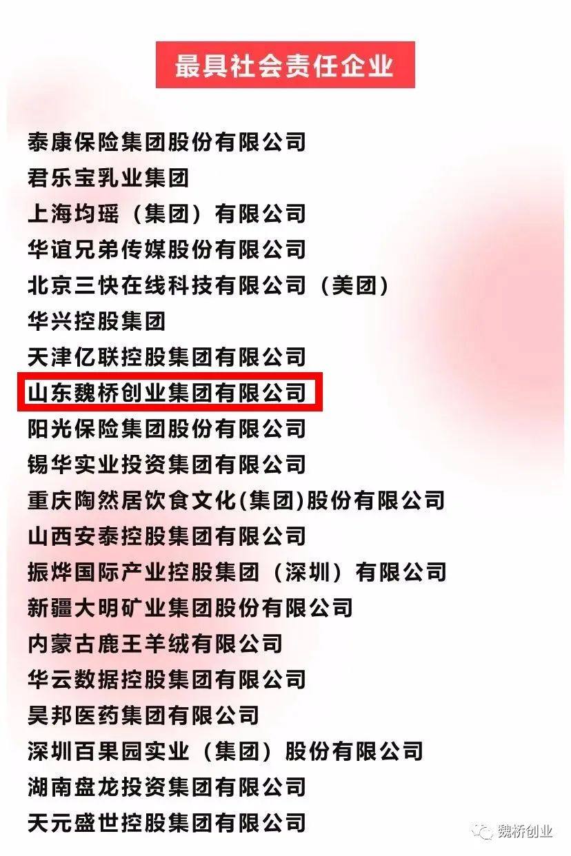 魏桥创业集团入选最具社会责任企业