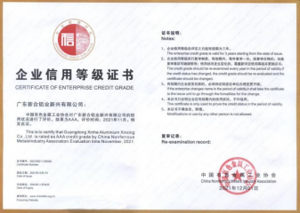 新河鋁材榮獲“中國有色金屬行業AAA級信用企業”