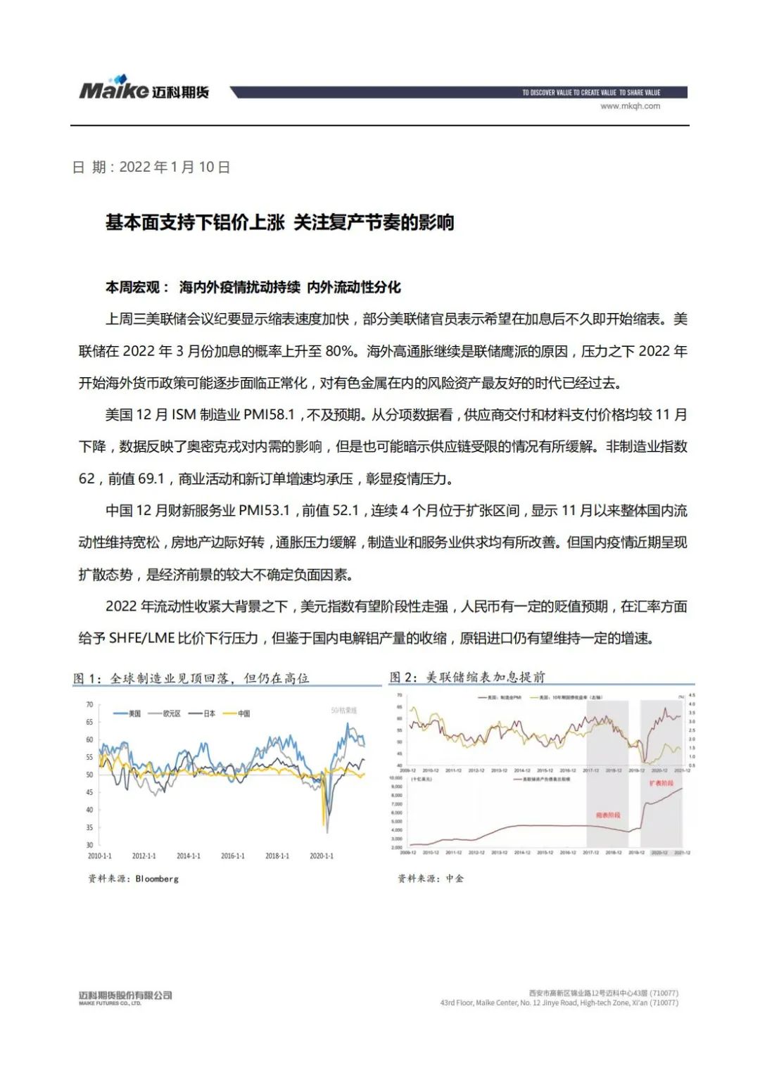 2022年第02周迈科期货铝周报：基本面支持下铝价上涨 关注复产节奏的影响