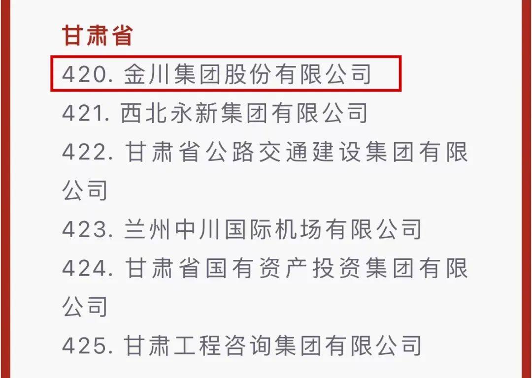 最新“双百企业” 名单公布 金川集团上榜