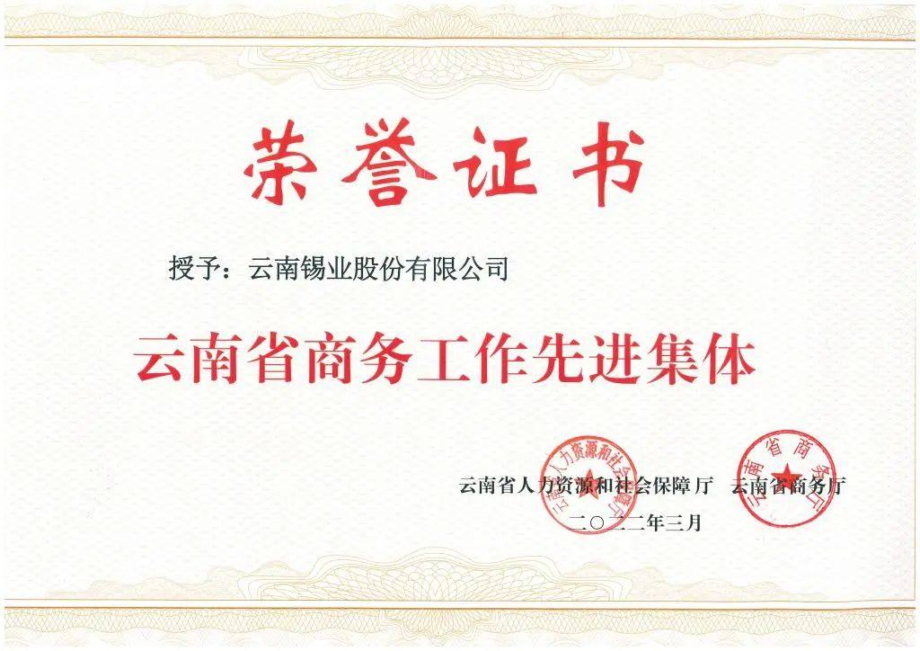 云南锡业股份荣膺“云南省商务工作先进集体”