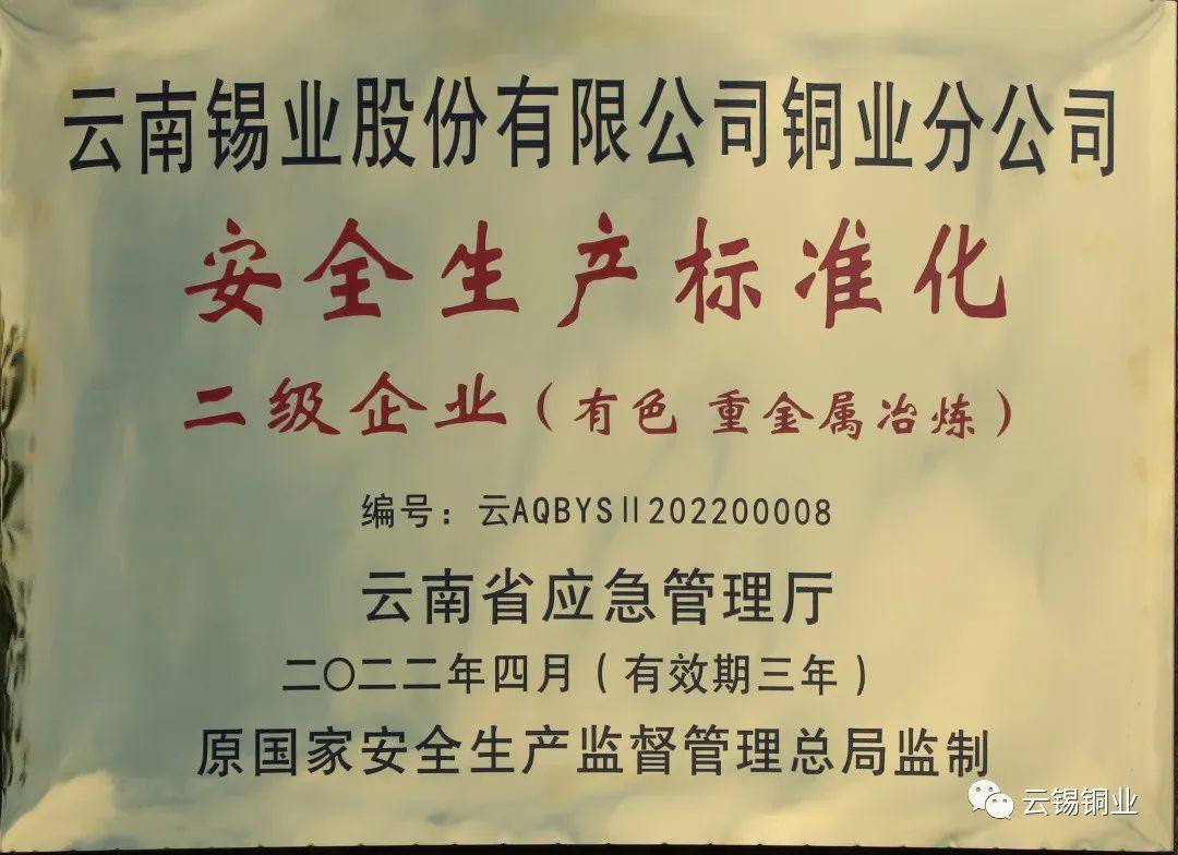 雲錫銅業分公司順利完成二級安全生產標準化達標取證工作