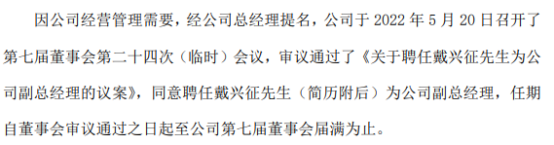 馳宏鋅鍺聘任戴興徵爲公司副總經理 2021年公司淨利5.84億