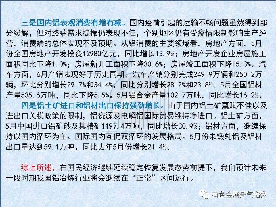 2022年6月中國鋁冶煉產業景氣指數爲64.8 較上月上升0.7個點