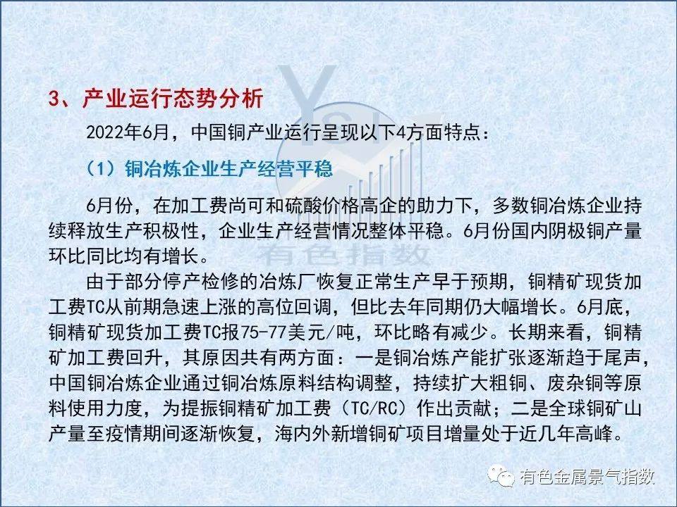 2022年6月中国铜产业月度景气指数为41.8 较上月上升0.8个点