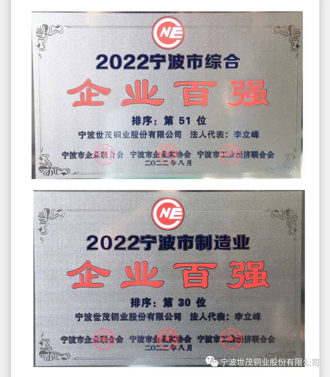 世茂铜业荣获宁波百强榜综合、制造“双百强”企业！
