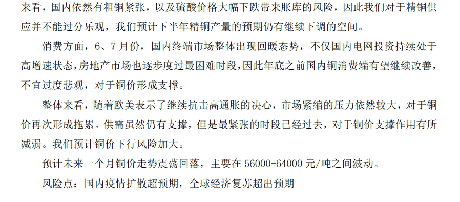 2022年9月銅冠金源期貨銅月報：宏觀壓力再次增強 銅價下行風險增大