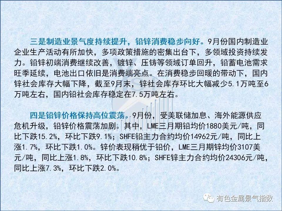 2022年9月中国铅锌产业景气指数为56.1 较上月增长1.0个点