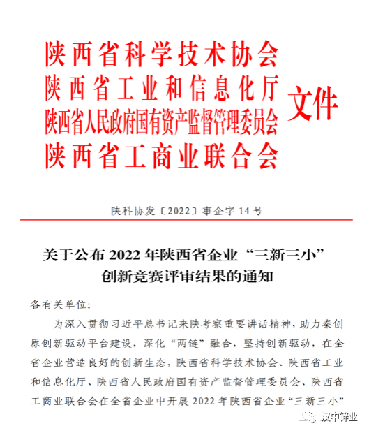 汉中锌业6个项目荣获2022年陕西省企业“三新三小”创新竞赛奖