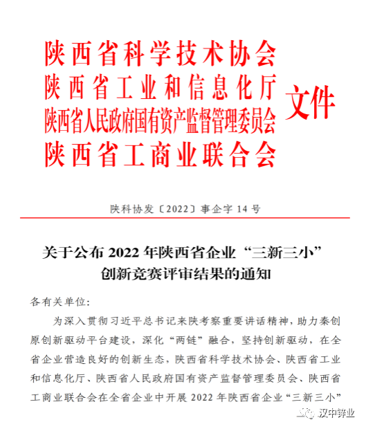 漢中鋅業6個項目榮獲2022年陝西省企業“三新三小”創新競賽獎