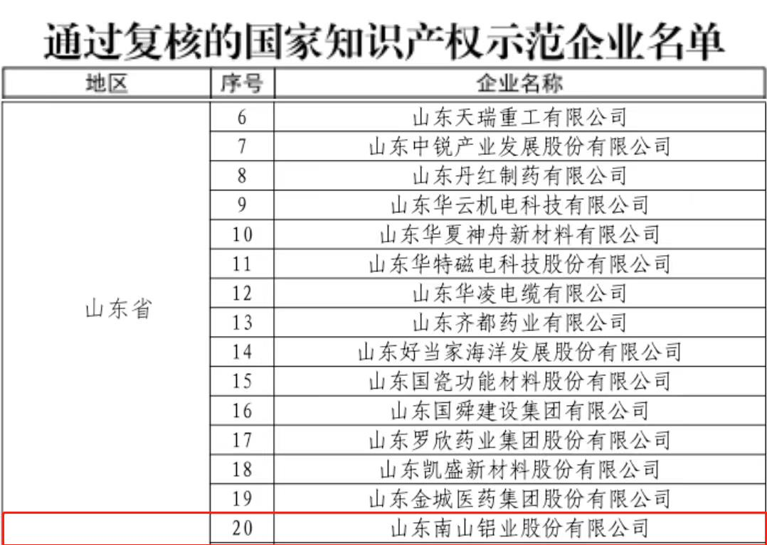南山铝业顺利通过国家知识产权示范企业复核