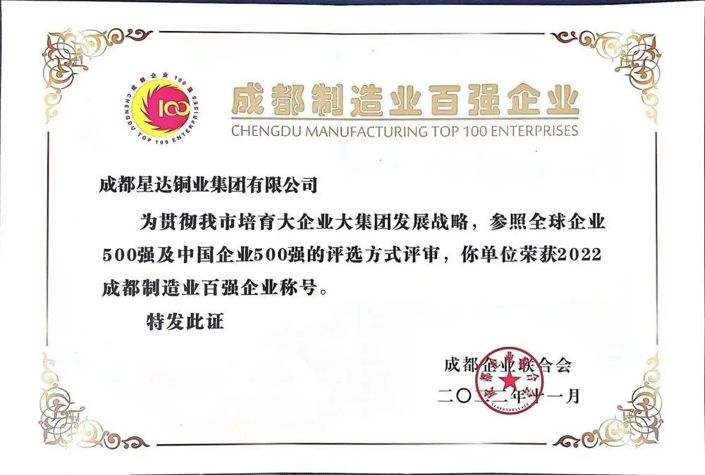 星达铜业集团再获“双百强”殊荣