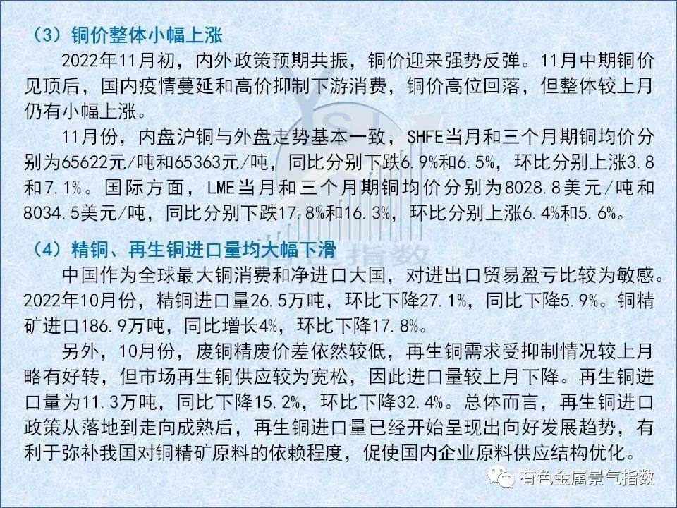 2022年11月中国铜产业月度景气指数为37.6 较上月上升0.7个点