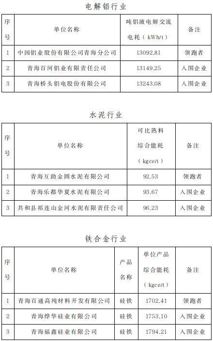 青海省2021年度电解铝行业能效“领跑者”及入围企业名单公告