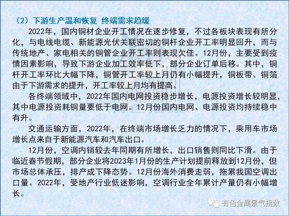 2022年12月中国铜产业月度景气指数为37.1 较上月下降1.3个点