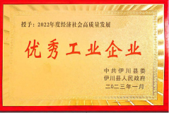 龍鼎鋁業榮獲“伊川縣2022年度經濟社會高質量發展企業創優創新獎”