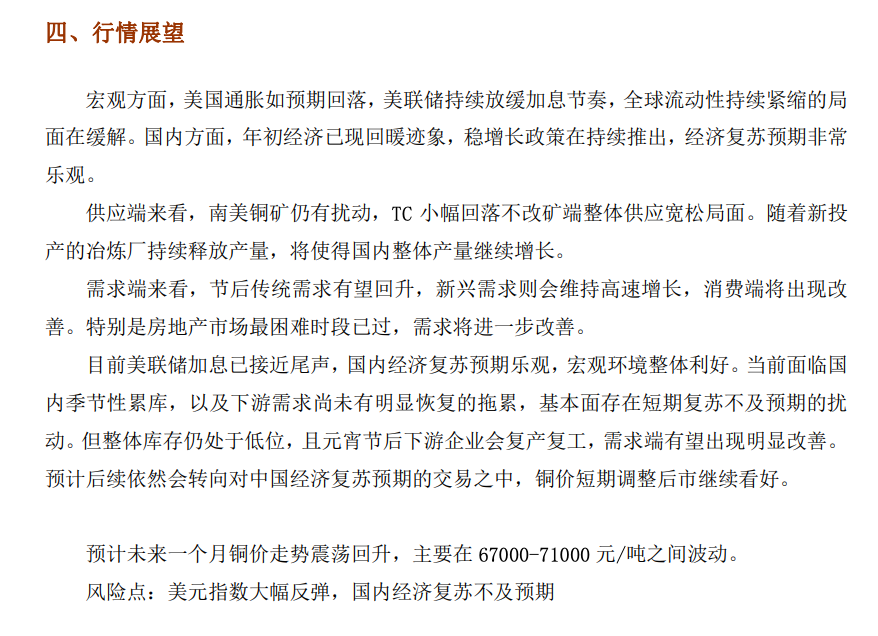 2023年2月銅冠金源期貨銅月報：需求復蘇即將啓動 銅價調整空間有限