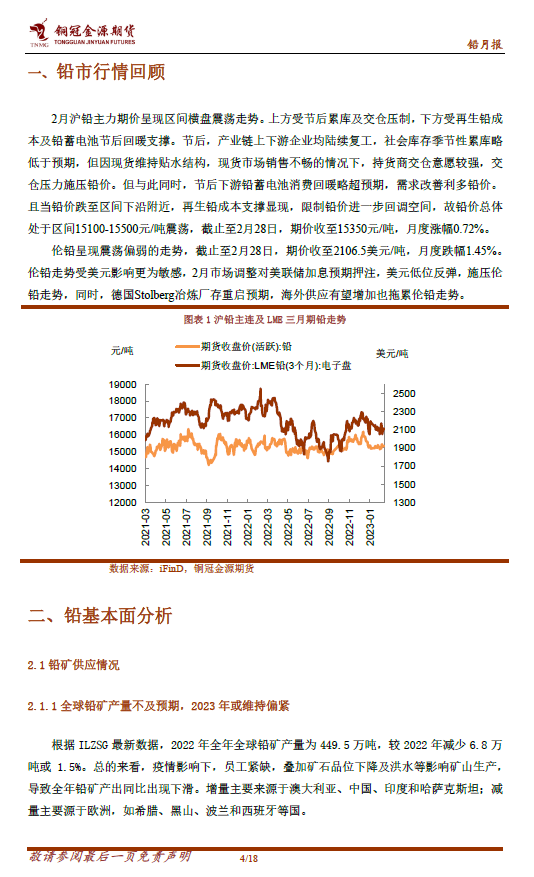 2023年第10周铜冠金源期货铅周报：支撑压力并存，铅价区间运行