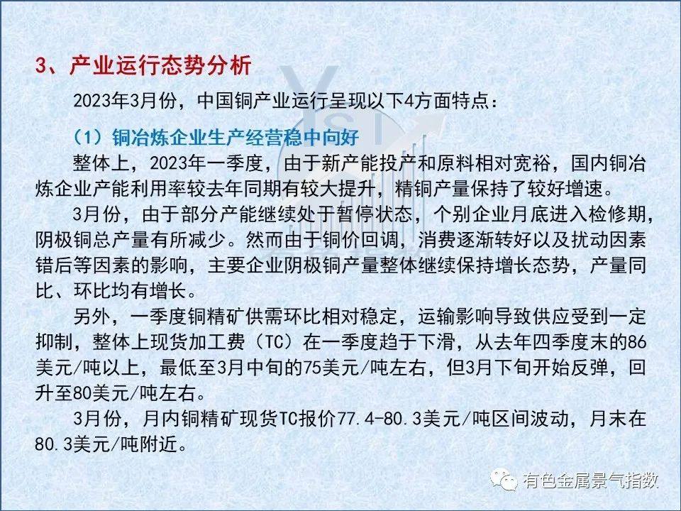 2023年3月中國銅產業月度景氣指數爲36.4 較上月上升0.1個點