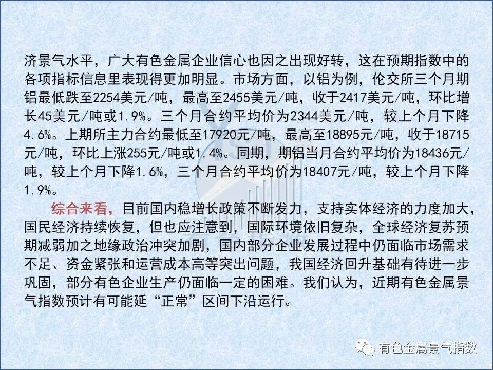 2023年3月中國有色金屬產業景氣指數爲21.9較上月回落0.1個點