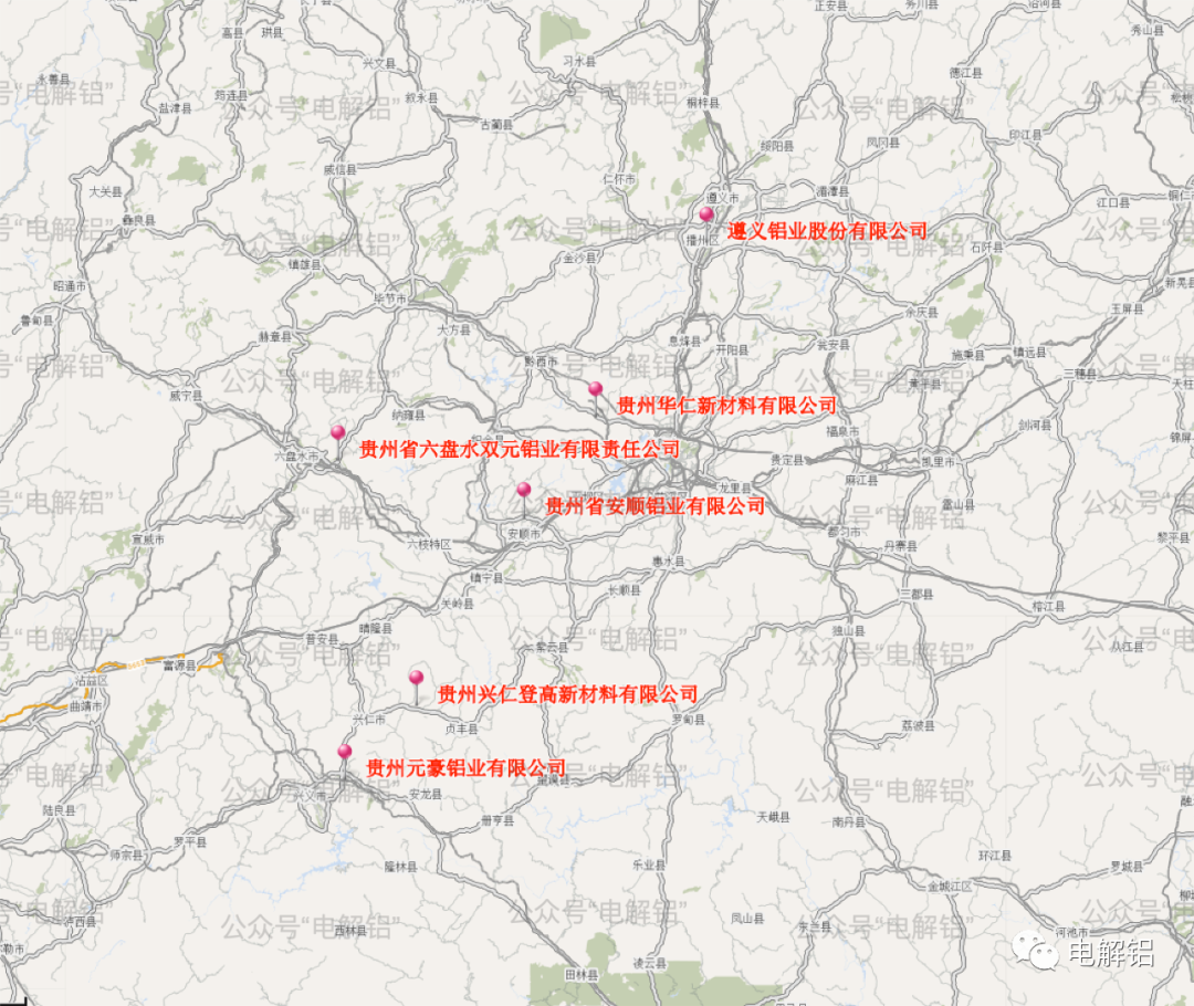 贵州省电解铝企业、产能、槽型分布图，合规产能指标190万吨
