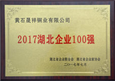 黄石晟祥铜业有限公司荣获“湖北省企业百强”称号