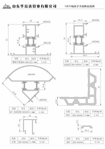 本公司供應GR55隔熱平開窗斷面簡圖