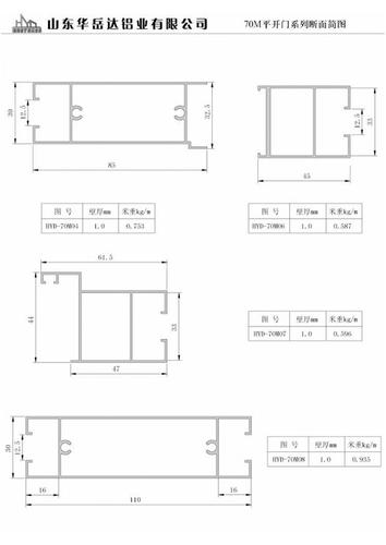 本公司供應70M平開門系列斷面簡圖