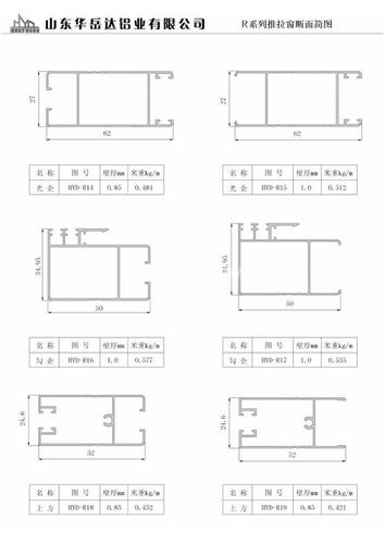 本公司供應R系列推拉窗斷面簡圖