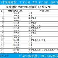 型材铝方管的规格表 详细